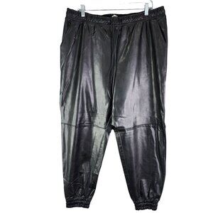 Womens Black Abercrombie & Fitch Vegan Leather Joggers Elastic Waist & Cuffs XL